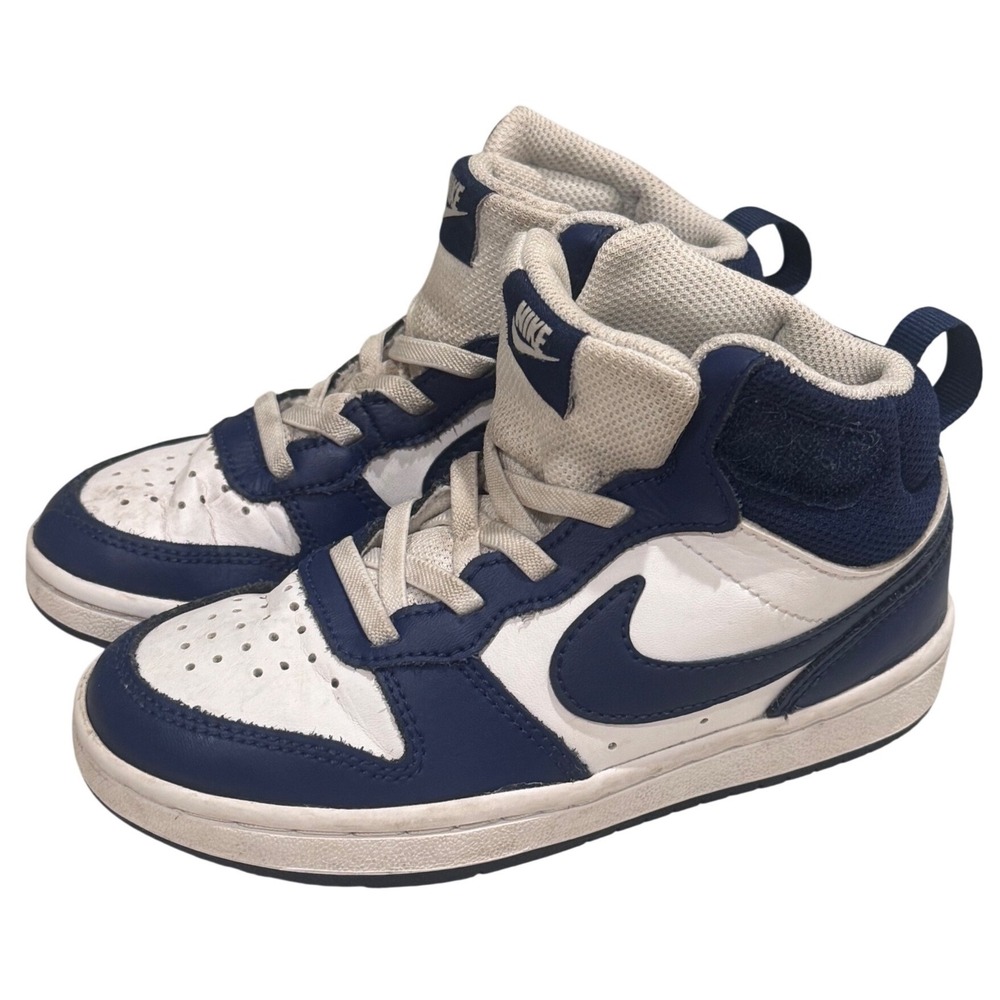 Nike Court Borough Mid 2 Kids 11.5C White Navy Blue Basketball Shoes CD7783-107